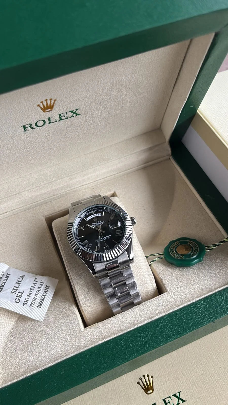 Day Date Stainless Steel Black Dial Roman