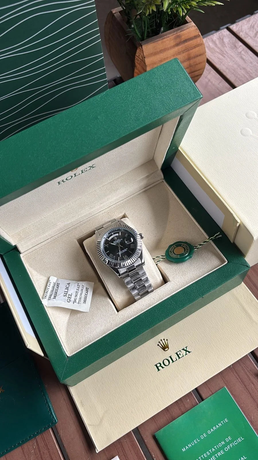 Day Date Stainless Steel Black Dial Roman