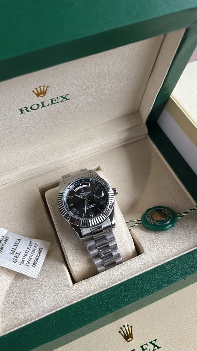 Day Date Stainless Steel Black Dial Roman