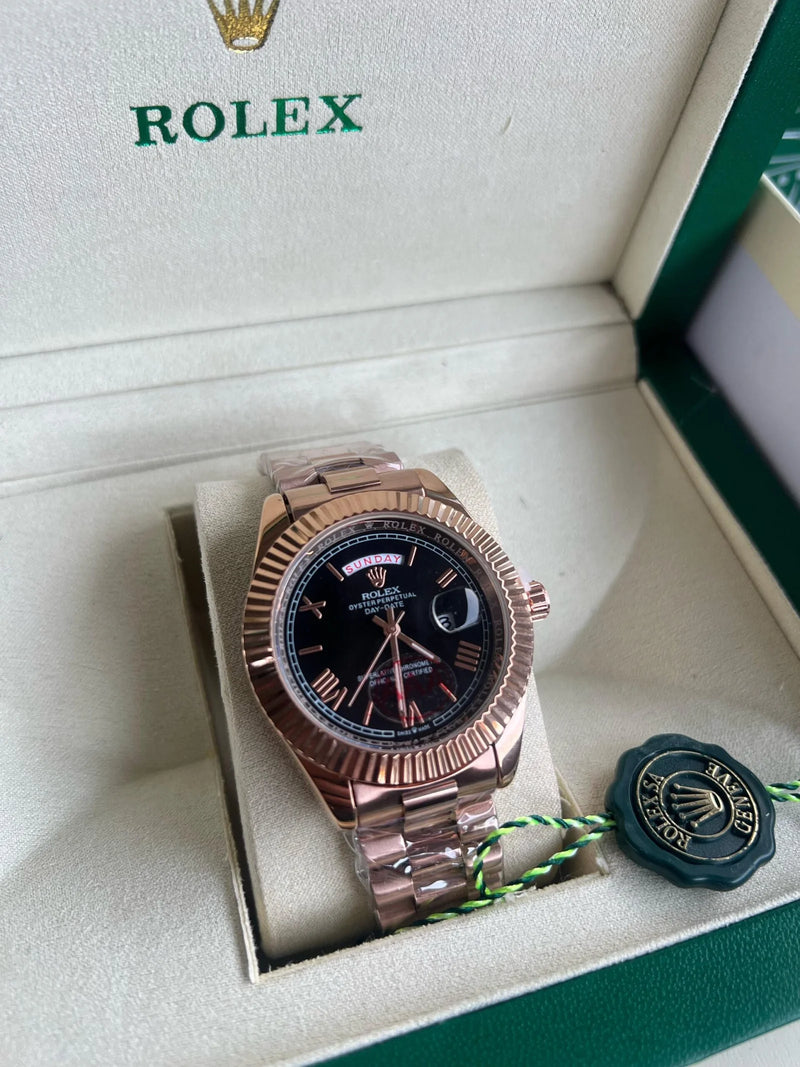Day Date Everose Gold Black Dial Roman